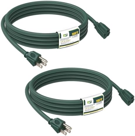 EP 10 FT Outdoor Extension Cord, 16/3 SJTW Heavy Duty Green 2PK, ETL Listed by ENERGYPRO