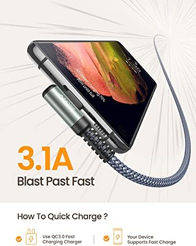AINOPE USB C Cable 10FT 3.1A Type C Charger Fast Charging, Right Angle USB Type C Cable, Nylon Braided USB C Charging Cable Compatible with Galaxy S10 S9 S8 Plus, A51 A11 A10 A20, LG V50 V40 G8 G7 - Image 3