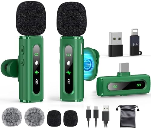 USB C Wireless Lavalier Microphone for iPhone, iPad & Android Phone, Green by GoorDik