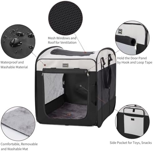 DONORO Dog Kennels and Crates for Medium Dogs, Portable Pop Up Indoor Pet Cage with Sturdy Wire Frame, Collapsible Travel Crate Soft Sided Cat Bag Escape Proof (Black, 24.0" L x 16.0" W x 19.0" H) - Image 2