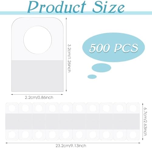 500 Pcs Hang Tags 1.3×0.9 Inch Hang Tabs Round Hole Hanging Tabs Retail Self Adhesive Hang Tags Clear Plastic Hanging Stickers Compatible for Yoto Cards Handicrafts Jewelry Display (1-1/4 x 7/8 Inch) - Image 2