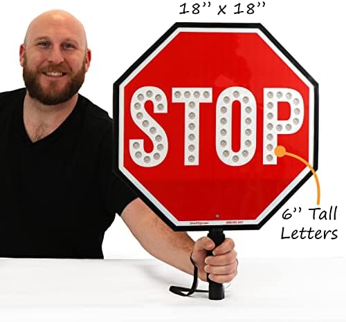 SmartSign LED STOP Paddle - Reflective Hand Held Stop Sign with Handle, 18" Double-Sided, Steady/Flashing LED Light Modes, Rechargeable, Foam-Padded Grip, Red, Pack of 1 - Image 5