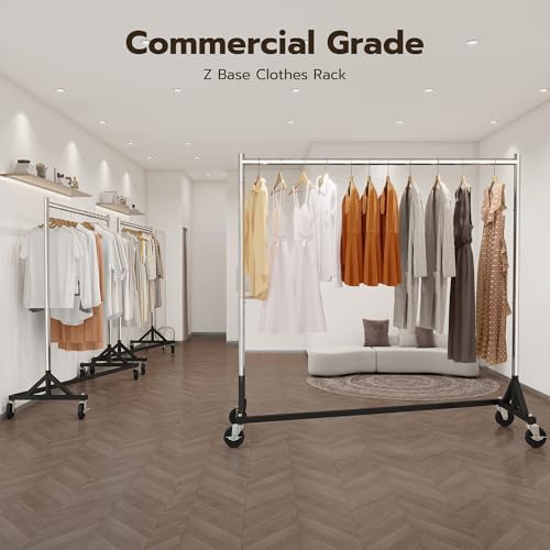 HOKEEPER Commercial Z Base Garment Rack Hold 500LBS Heavy Duty Clothing Rack Adjustable Rolling Clothes Rack for Hanging Clothes Racks on Wheels Portable Z Rack, Chrome Finish - Image 3