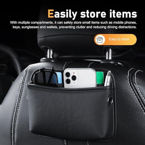 2 PCS Car Seat Side Pocket Organizer, PU Leather Mini Storage Pocket for Car Seats, Doors, Consoles, Dashboard, Vehicle Gap Filler Organizer for Phone, Keys, Sunglass, Wallet (Black) - Image 7