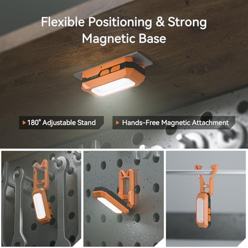 Rechargeable LED Work Light Cordless, 3000K-6500K CCT 500 Lumen, 40Hour Max, Adjustable 180° Stand IP54 Waterproof Compact Portable Job Site Lighting for Auto Repair DIY Outdoor Camping, Gift for Man - Image 6