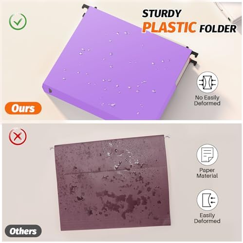 SHUTEX Extra Capacity Plastic Hanging File Folders, 12 Pack, Letter, Purple - Image 2