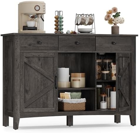 VASAGLE Buffet Cabinet, Coffee Bar with 3 Drawers, Adjustable Shelf by VASAGLEbySONGMICSHOME