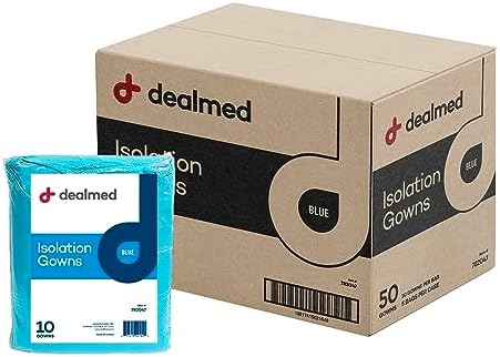 Dealmed Blue Isolation Gown - Disposable, Latex-Free, Case of 50 by Dealmed