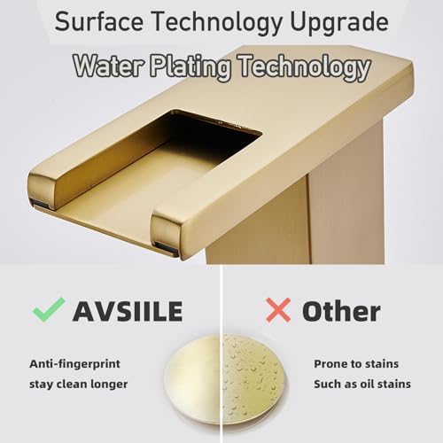 AVSIILE LED Bathroom Faucet 3 Hole, Brushed Gold Waterfall Bathroom Faucets - Image 4