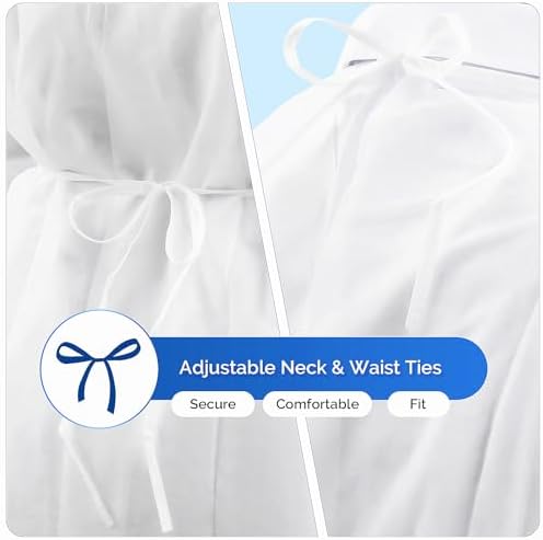 JMU 10 Pack Disposable Isolation Gowns White, Long PPE Medical Gowns - Image 2