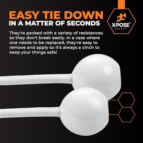 Xpose Safety Bungee Ball Cords 9" 100 Pack Heavy Duty White Stretch Rope with Ball Ties for Canopies, Tarps, Walls, Cable Organization - Image 5