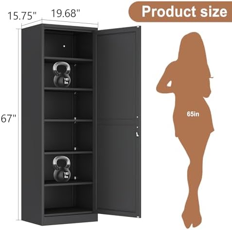 Lockable Tall Pantry Cabinet, Adjustable Shelves, Narrow Storage Cabinet - Image 2
