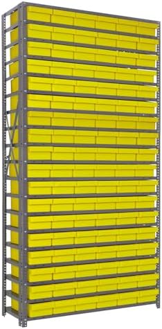 Quantum Storage Systems 1275-401YL Solid Heavy Duty 19 Shelves 108 Super Tuff Euro Yellow Bins 75" H x 36" W x 12" D by QuantumStorageSystems