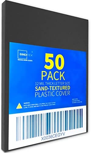 Binditek 12 Mil Sand-Textured Binding Covers, Letter Size, Black, 50 Pack by Binditek