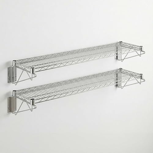 2 Pack 12" x 60" Chrome NSF Wire Wall Mount Shelf, Heavy Duty Wall Storage Rack, Industrial Metal Shelving, Fixed Shelf for Stock Rooms, Warehouse by Zedfire