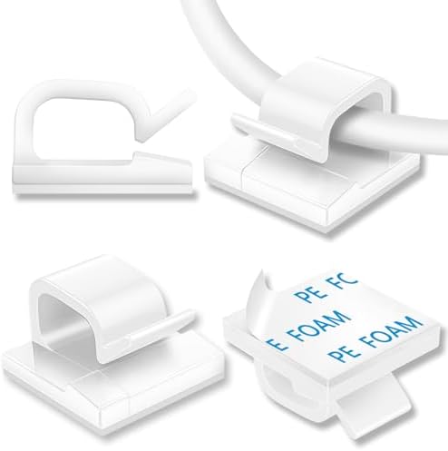 65 Pcs Cable Clips, Adhesive Cable Organizer Cord Holder Wire Clip Wire Management Self Adhesive Hooks Wire Holder for Office, Home(White, 65PCS-Large) by suoundey
