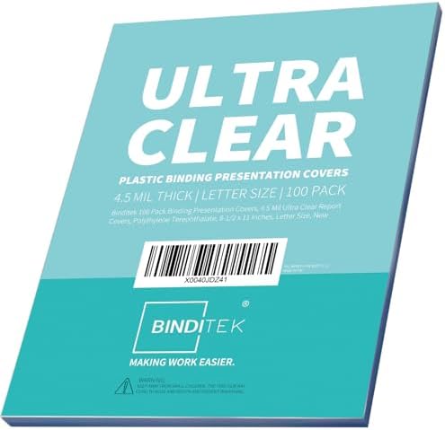 Binditek 4.5 Mil PET Binding Covers, 8.5 x 11 Inches, Ultra Clear, 100 Pack by Binditek