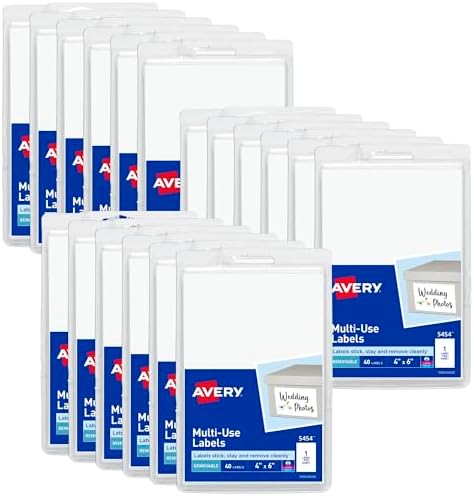 Avery Removable Labels, 4" x 6" Blank Labels, Laser/Inkjet Printable, 40 Labels per Pack, 720 Total (18 Packs of 5454) by Avery