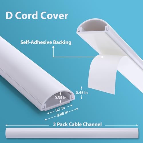 ZhiYo 42.5in Cord Covers for 1-2 Wires on Wall, 1" W x 0.4" H, White - Image 4