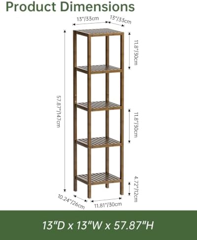 SMIBUY Bathroom Storage Shelf, 5-Tier Bamboo Rack Organizer, Multifunctional Shelving Unit for Living Room Bedroom Kitchen (Walnut) - Image 2