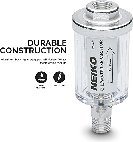 NEIKO 30252A Water and Oil Separator for Air Line 2 Pack | 1/4" NPT Inlet and Outlet, 90 PSI, Air Compressor and Air Tool Accessory | Protect Lifespan of Pneumatic Tools | Water Moisture Filter Dryer - Image 3
