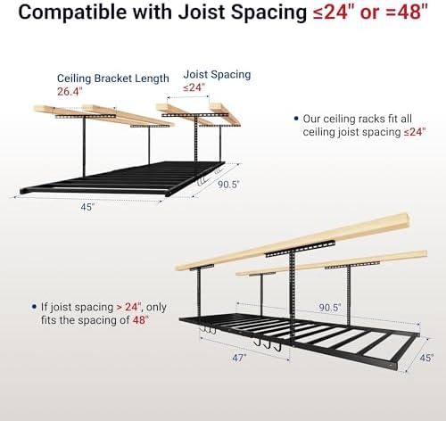 FLEXIMOUNTS 4x8 Overhead Garage Storage Rack with 6 Hooks, 2 Pack, Black - Image 3