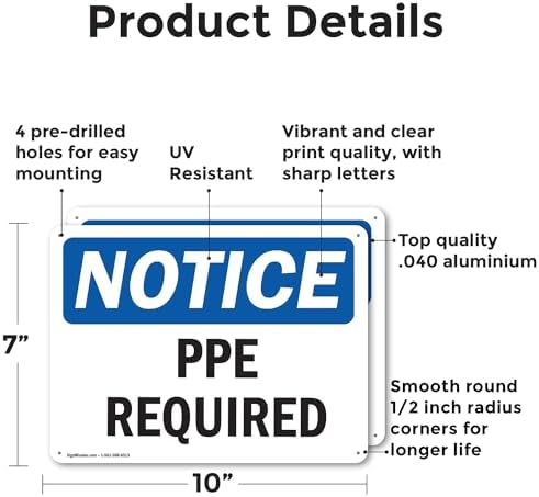 (2 Pack) PPE Required OSHA Notice Sign 10 Inch X 7 Inch Indoor/Outdoor Rust-Free Aluminum Metal Signs for Workplace, Workshop, and Construction Site, Made in the USA - Image 2