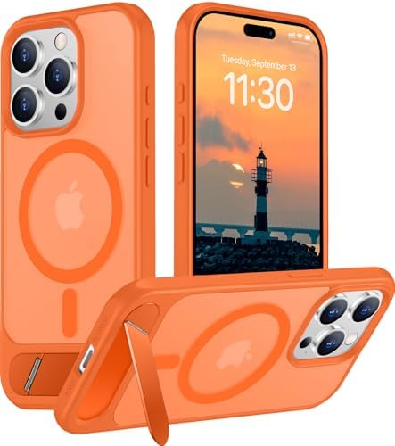Temdan Magnetic Compatible with iPhone 15 Pro Max Case, [Built-in Invisible Kickstand][Compatible with MagSafe][Military Grade Shockproof] Slim Translucent Matte Phone Case for iPhone 15 Pro Max 6.7" by Temdan