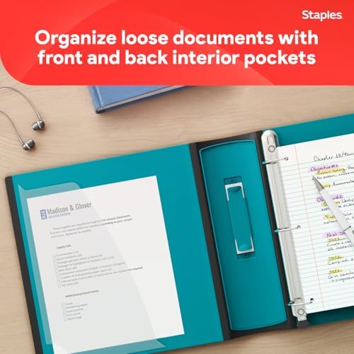 Staples Better Binder, 2-Inch D-Ring View, Teal, Holds 540 Sheets - Image 5