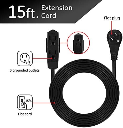 GE 3-Outlet Flat Extension Cord 15 Ft Grounded Extension Cord - Image 2