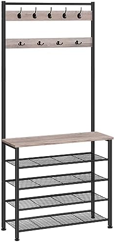 HOOBRO Hall Tree, Coat Rack with Shoe Rack, Hall Tree with Bench, 5 Tier Shoe Storage Organizer with 9 Hooks for Entryway, Closet, Sturdy, Industrial, Greige and Black BG80MT01G2 by HOOBRO