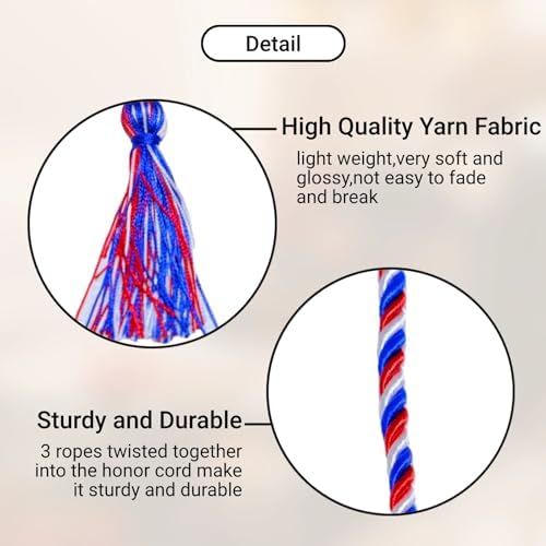 Graduation Honor Cords, 68" Long (Royal Blue/White/Red) - Image 3
