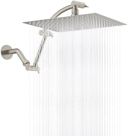 Hibbent All Metal 12'' Rain Shower Head, 16'' Extension Arm, Brushed Nickel by Hibbent