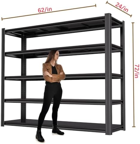5-Tier Heavy Duty Garage Shelving, 5,000 lbs Capacity Adjustable Metal Storage Shelving Unit for Garage, Basement, Warehouse & Workshop, 62" W x 24" D x 72" H - Image 3