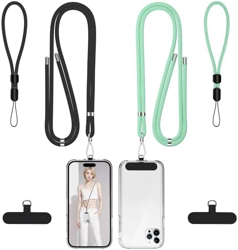 takyu Phone Lanyard, 2 Pack Adjustable Cell Phone Lanyard Crossbody Neck Strap & 2 Pack Phone Wrist Strap with Tether Tabs Compatible for iPhone Android Smartphones-Black Green by Takyu