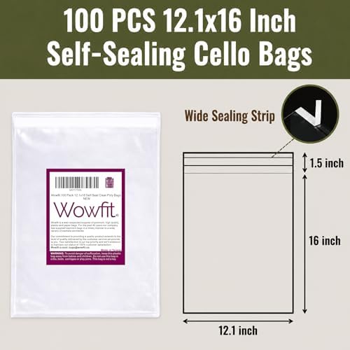 Wowfit 100 CT 12.1x16 Self Sealing Plastic Bags for Clothes, Sweaters - Image 3