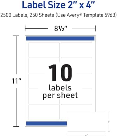 Avery® Printable Shipping Labels, Sure Feed® Technology, 2" x 4" Customizable Stickers, White, 2,500 Blank Mailing Labels, Great for Mailing, Shipping, and More (5963) - Image 5