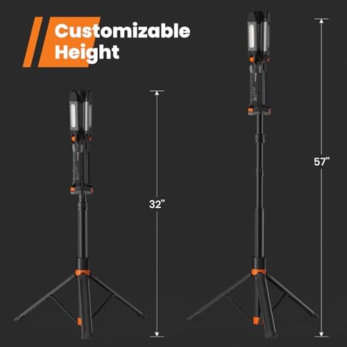 gogonova 2026 Rechargeable Work Light with Stand, 4 in 1 Cordless Camping Light, 700/1200/2200 Lumens, 4000/6500K Dimmable LED Work Lamp with Detachable Tripod（Grey） - Image 6