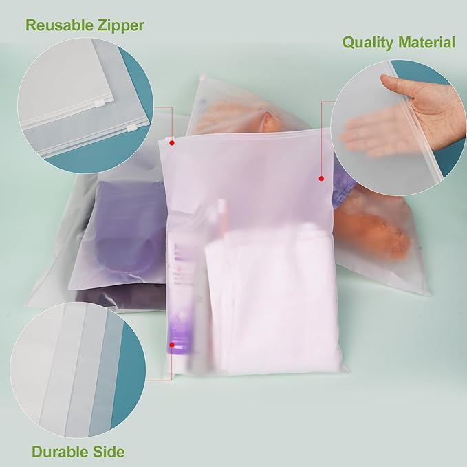 Frosted Packaging Bags for Shipping, 50 Pcs 14x18 Inch Zipper Plastic Shirt Bags for Clothing, T-Shirt, Pants, Document, Sweaters, 3 Mil with Vent Holes - Image 2