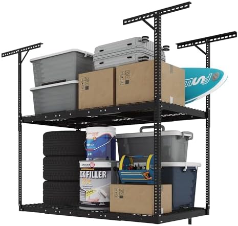 FLEXIMOUNTS 3x6 2-Tier Overhead Ceiling Garage Storage Rack, Black by FLEXIMOUNTS