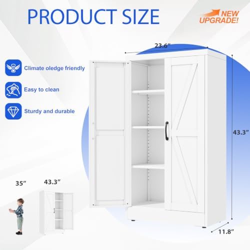 GAIOUS 43.3'' Tall Kitchen Pantry Cabinet, White Metal Storage Cabinet - Image 2