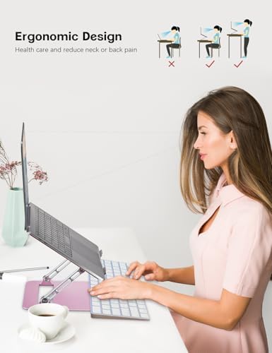 Aoviho Adjustable Laptop Stand for Desk,Portable Laptop Stand Holder and Riser,Foldable Aluminum Notebook Computer Stands for MacBook Air Pro HP Lenovo Dell Samsung, 10-15.6 inch,Blush Rose Silver - Image 2