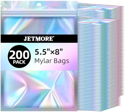 JETMORE Holographic Bags, 200 PCS Mylar Bags, 5.5x8in Resealable Treat Bags by Jetmore
