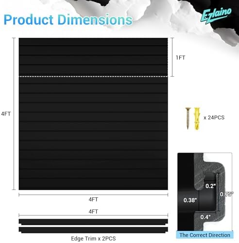 Ezlaino Slatwall 4 FT x 4 FT, PVC Slat Wall Paneling Garage Wall Organizer - Image 2