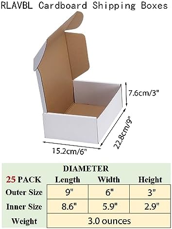 RLAVBL 9x6x3 Shipping Boxes Set of 25, White Corrugated Cardboard Box for Packing, Mailing, Business - Image 2