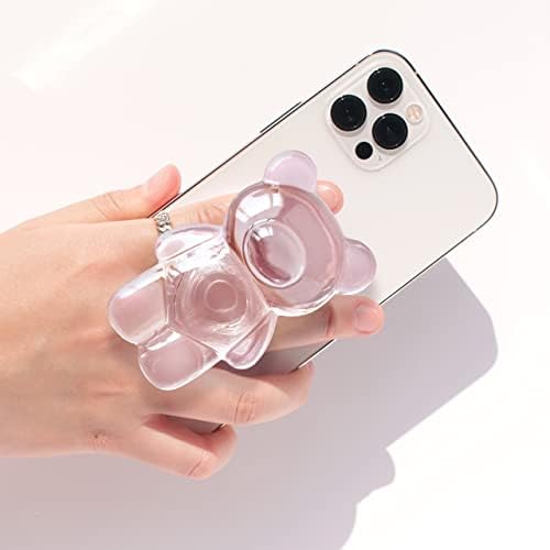On The Grip 3D Gummy Bear Style Expandable Collapsible Mobile Phone Grip Stand Holder for Smartphone Tablet Cell Phone Accessory (Clear Pink) - Image 2