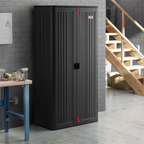 Suncast Commercial 4 Shelf Mega Tall Storage Cabinet, Lockable Garage Utility Shelving Unit, Heavy Duty Plastic Resin Organizer, Gray - Image 3