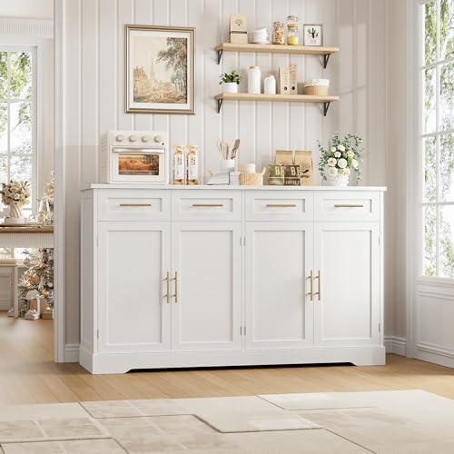 HOSTACK 60" W Sideboard Buffet Cabinet with Storage, Kitchen Cabinet, White - Image 4