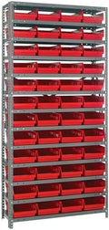 Quantum Storage Systems 1875-108RD Steel Shelving Unit with 4" Shelf Bins, 18" D x 36" W x 75" H, Red by QuantumStorageSystems