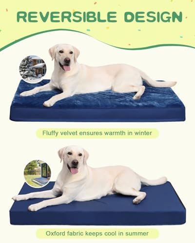 KSIIA Orthopedic Dog Bed for Large Dogs with Waterproof Lining, Blue, 35x22 - Image 4